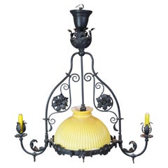 Antique Spanish Revival Wrought Iron Converted Gas Pendant Light Chandelier