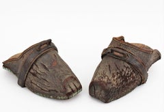 Antique Spanish Riding Clog Stirrups in Wood and Leather