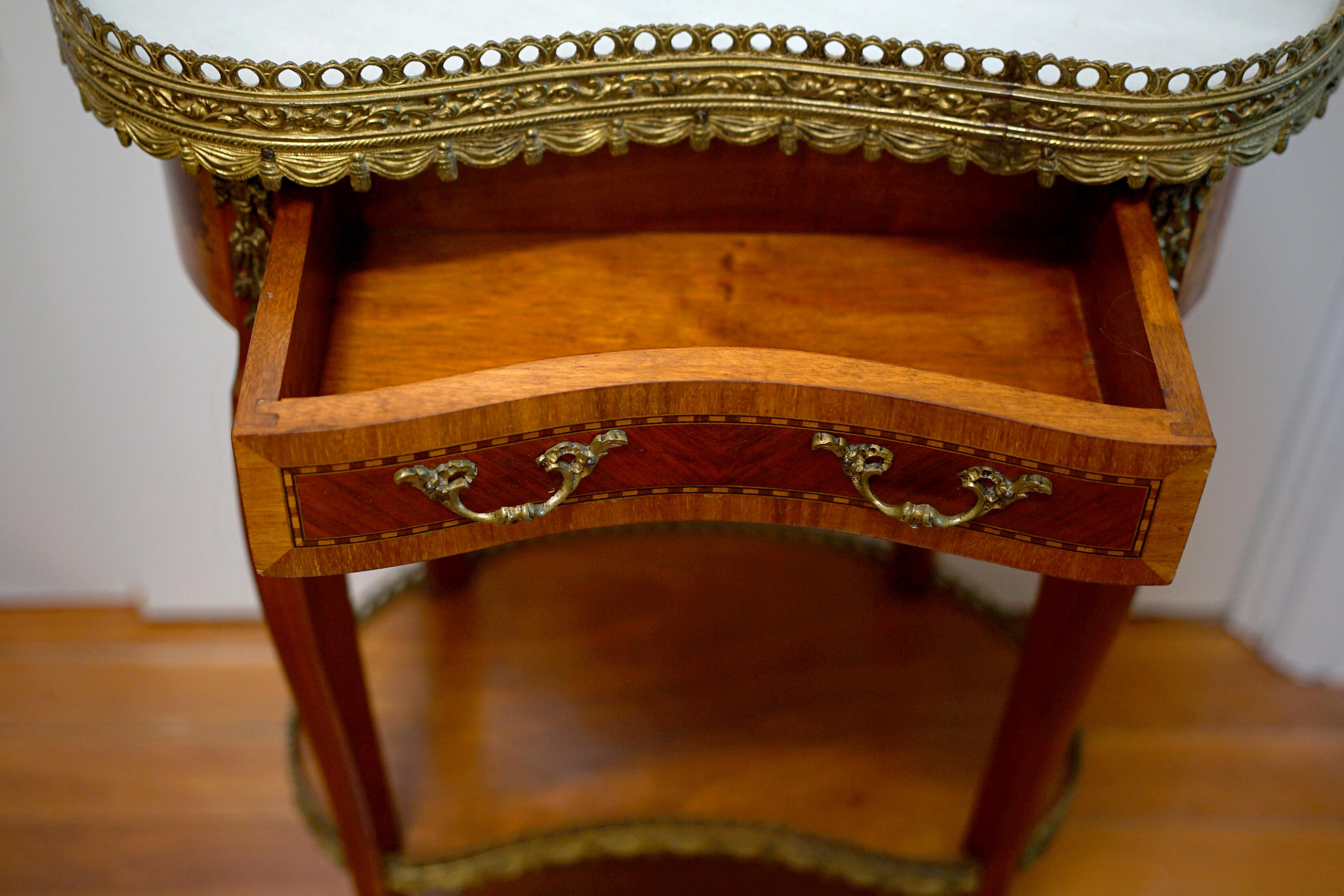 Antique Spanish Rococo Style  Table, Marquetry  Gilt Metal Mounted Kidney-Shape 7