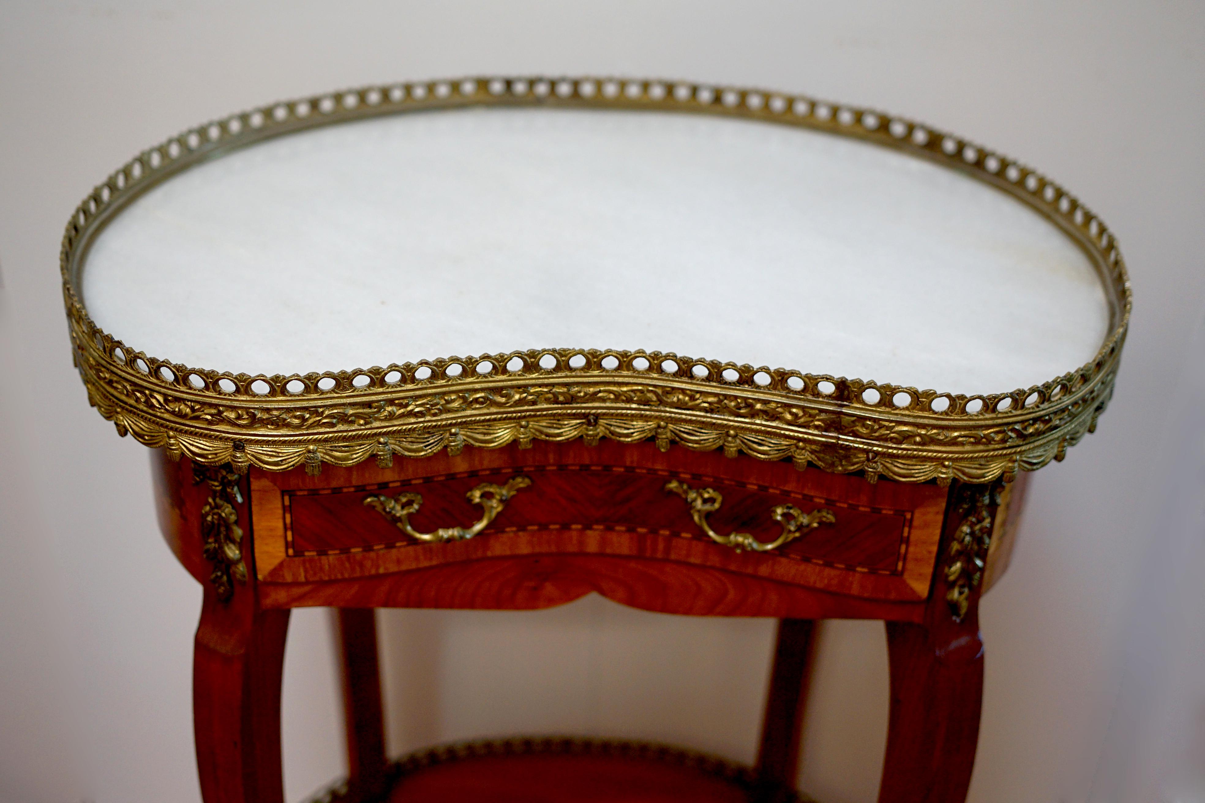 Rococo Revival Antique Spanish Rococo Style  Table, Marquetry  Gilt Metal Mounted Kidney-Shape