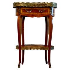 Antique Spanish Rococo Style Table, Marquetry Gilt Metal Mounted Kidney-Shape