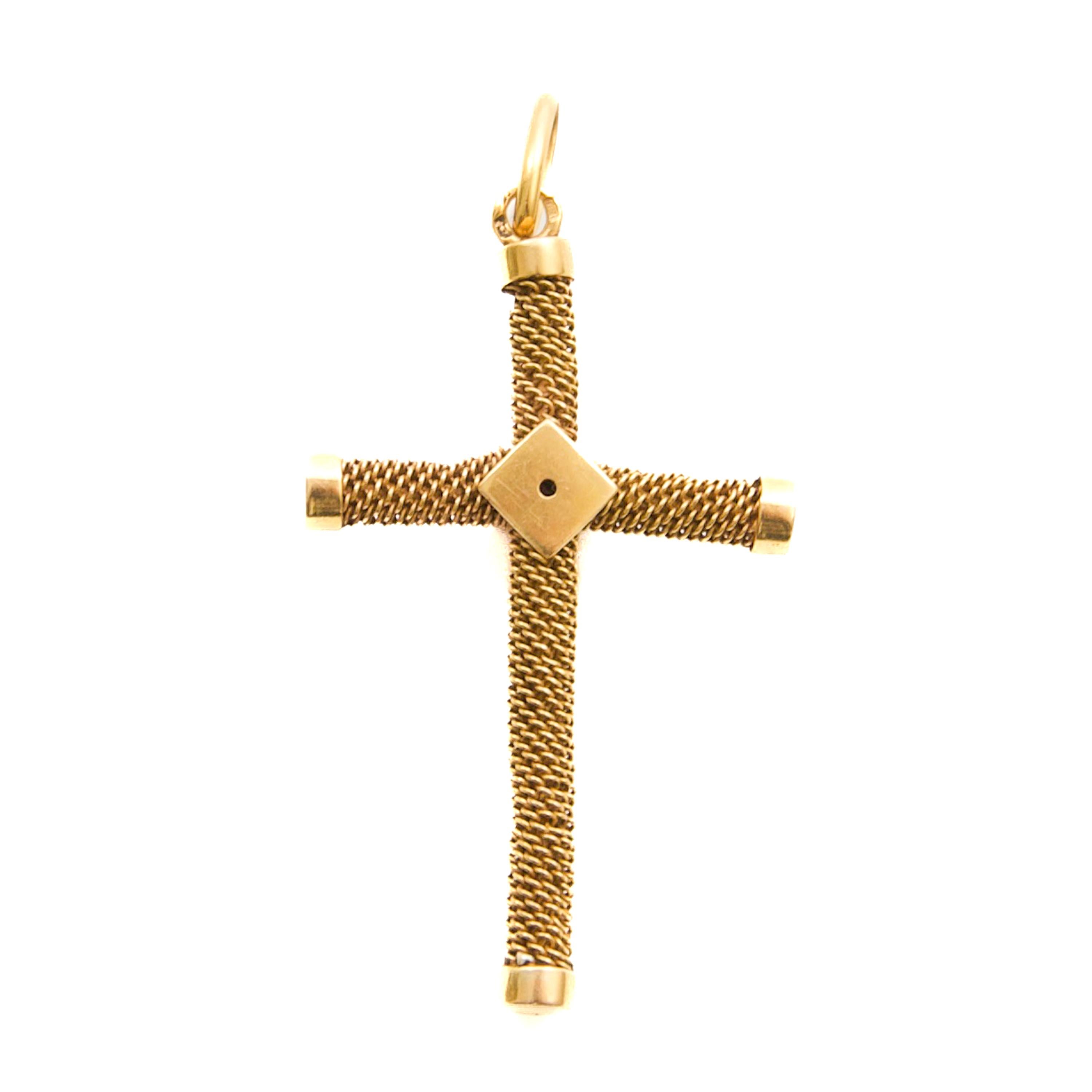 Colgante de Rubí Español Antiguo y Cadena de Oro de 18 Kilates con Cruz en venta 1