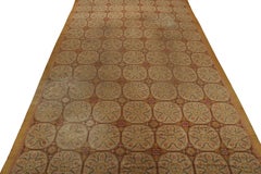 Antique Spanish rug in Beige-Brown and Gold Geometric Pattern by Rug & Kilim