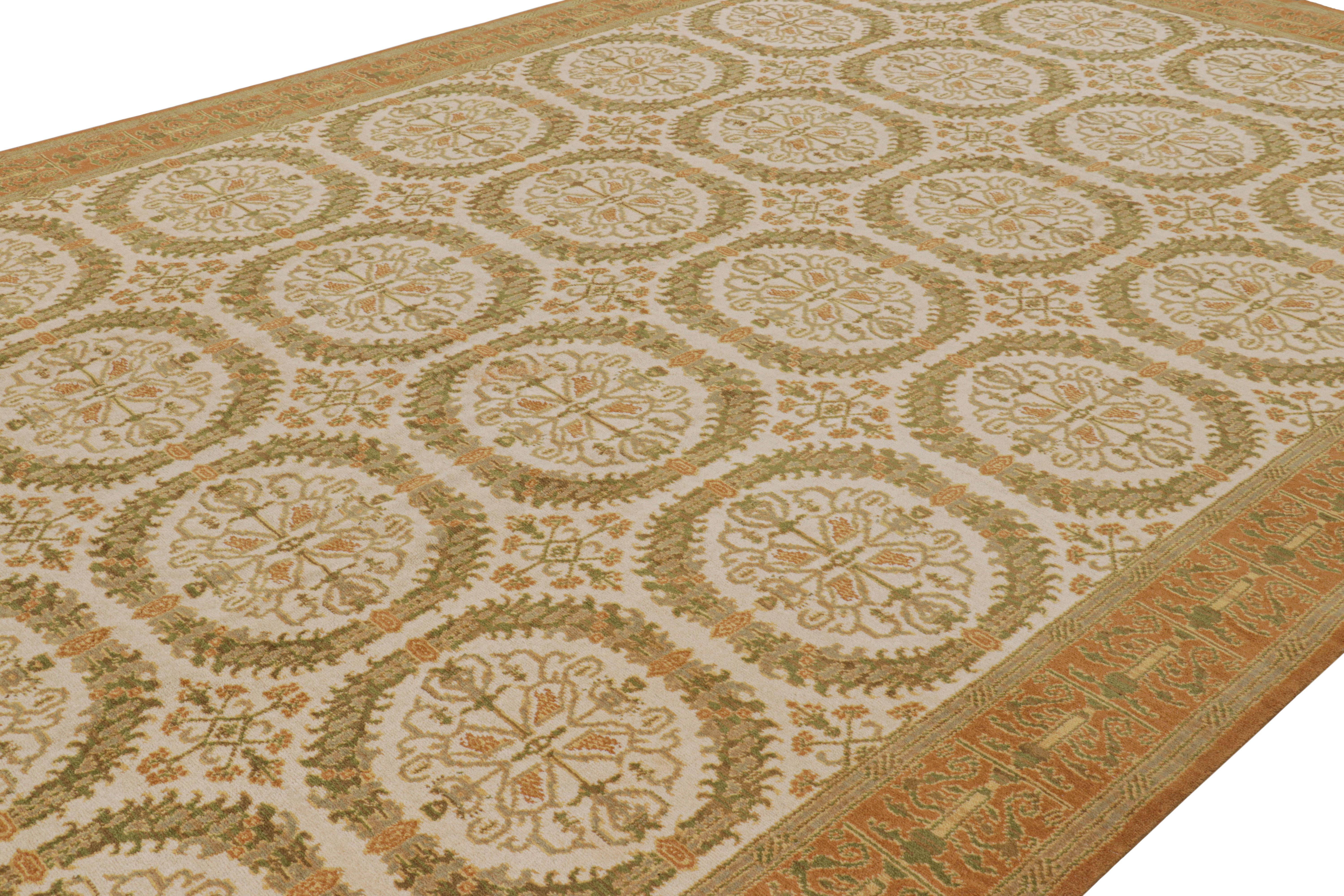 Ce tapis antique 10x16 est une nouvelle collection riche et passionnante de la collection européenne de Rug & Kilim - en laine nouée à la main et originaire d'Espagne, vers 1920-1930. 

Sur le Design : 

Ce tapis espagnol ancien présente une série