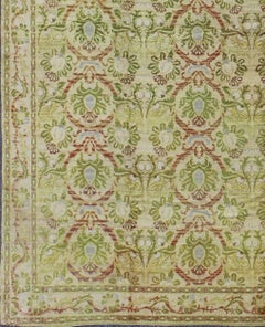 Large Antique Spanish Rug with Circular Medallions in Various Green Tones