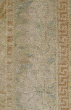 Antique Spanish Rug with Floral Yellow Green, Light Brown, Acid Green and Ivory