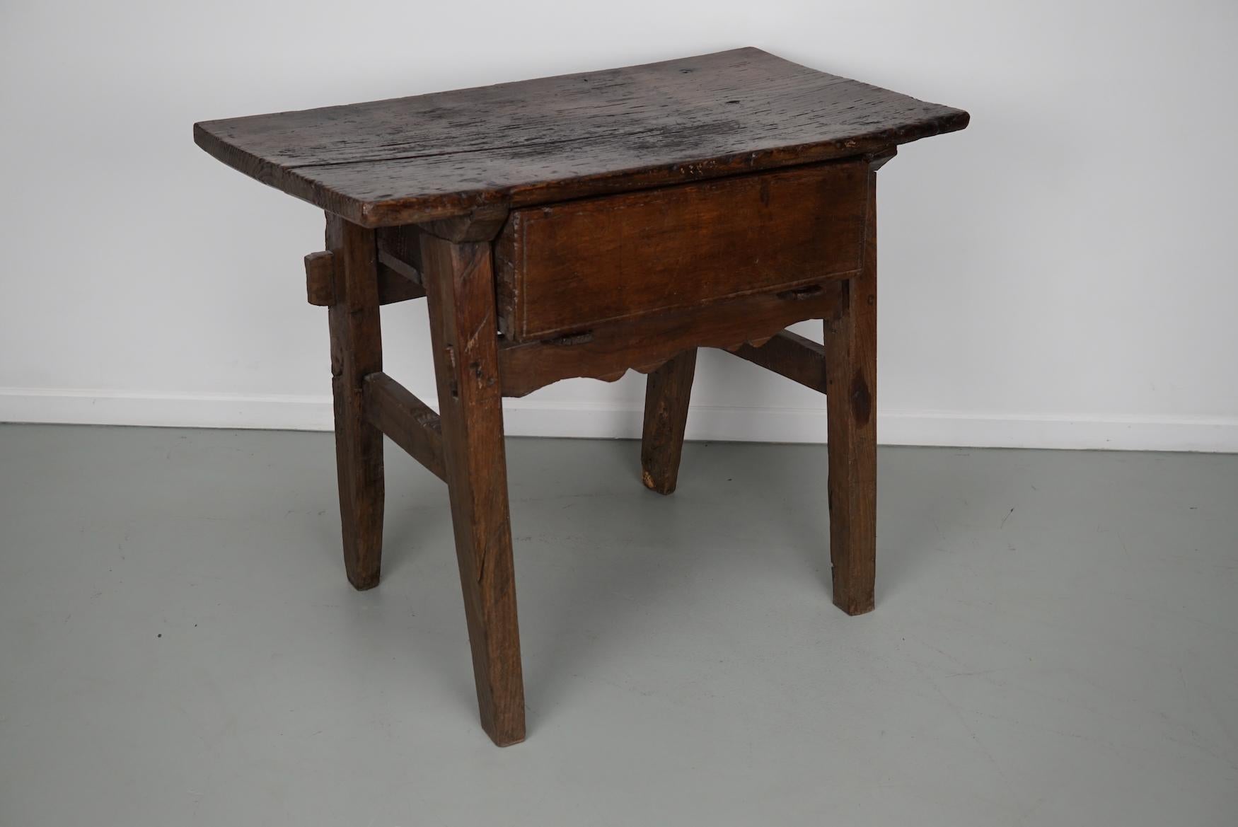 Antique Spanish Rustic Farmhouse Chestnut Side Table / Console, 18th Century 6