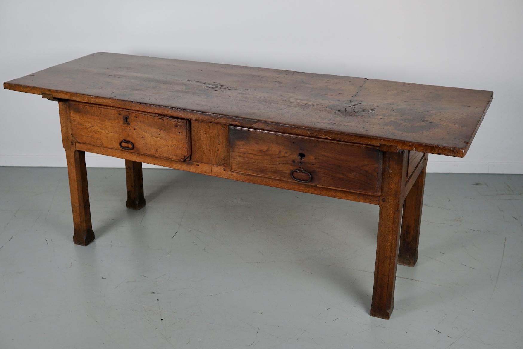 Antique Spanish Rustic Farmhouse Chestnut Side Table / Console, 18th Century 9