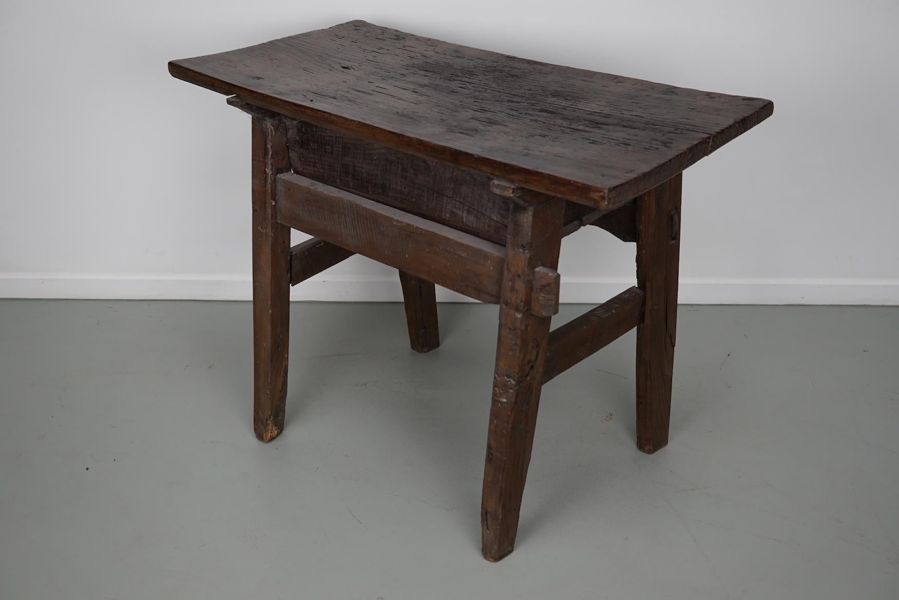 Antique Spanish Rustic Farmhouse Chestnut Side Table / Console, 18th Century 11