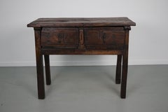 Antique Spanish Rustic Farmhouse Chestnut Side Table / Console, 18th Century
