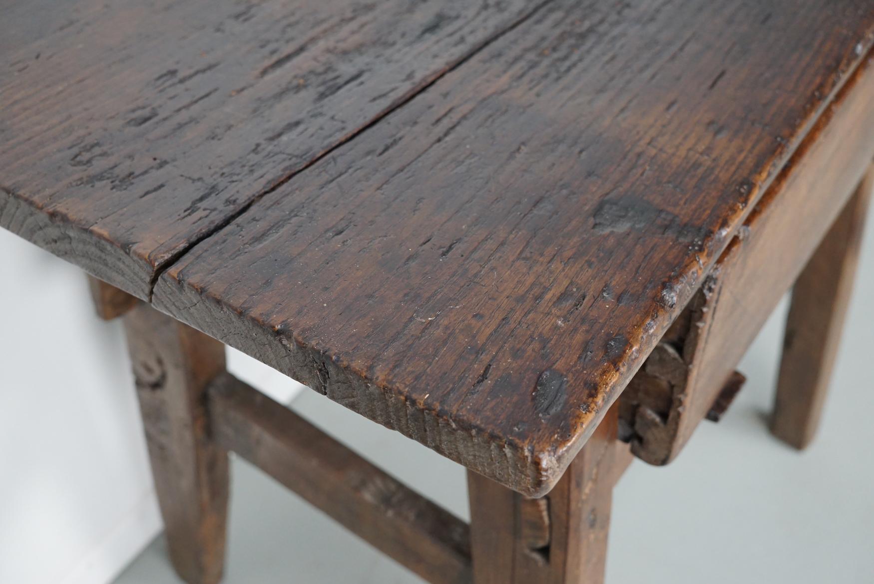 Antique Spanish Rustic Farmhouse Chestnut Side Table / Console, 18th Century 3