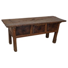 Antico tavolino / console in castagno rustico spagnolo, 18° secolo