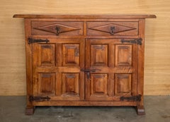 Antique Spanish Rustic Solid Wood Sideboard Cabinet with Drawers and Doors