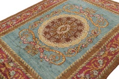 Antique Spanish Savonnerie Rug in Blue with Medallion