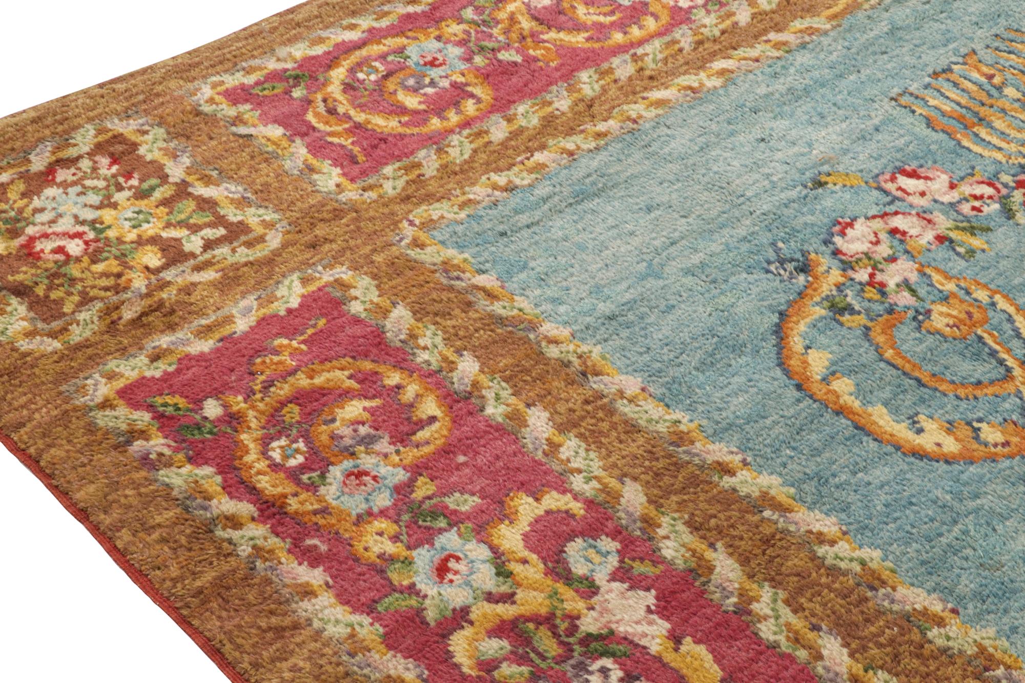 Wool Antique Spanish Savonnerie Rug in Blue with Medallion For Sale