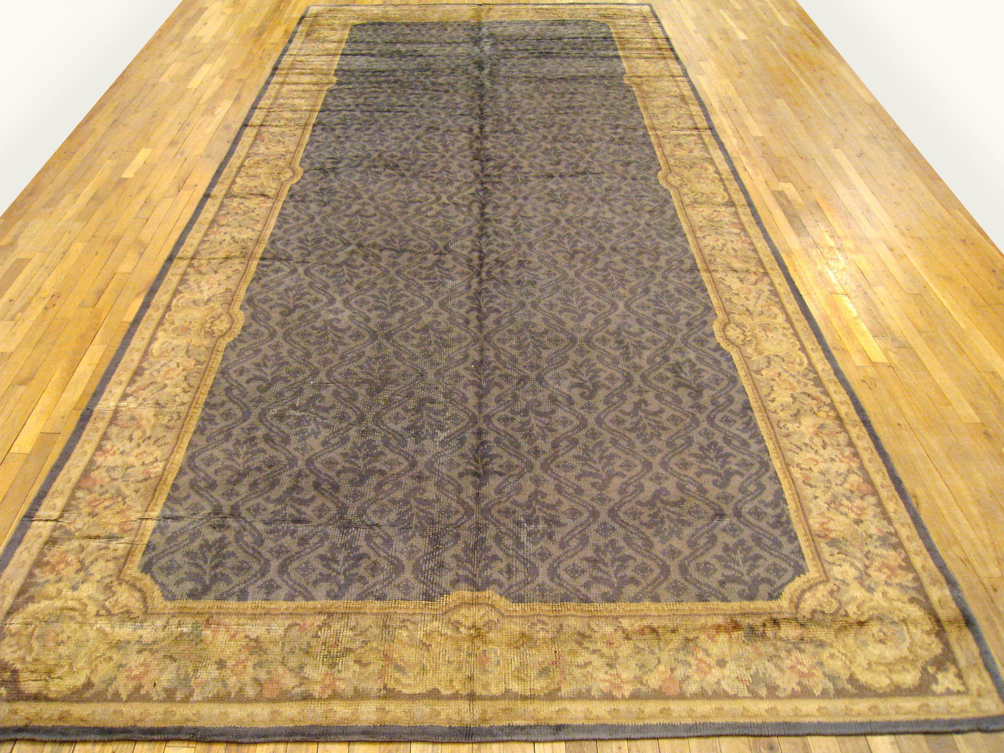 Hand-Knotted Antique Spanish Savonnerie Rug, in Gallery Size, W/ Repeating Design For Sale