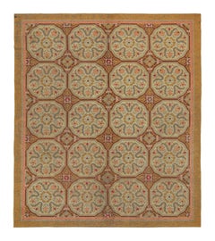 Antique Spanish Savonnerie rug in Ochre with Medallion Patterns by Rug & Kilim