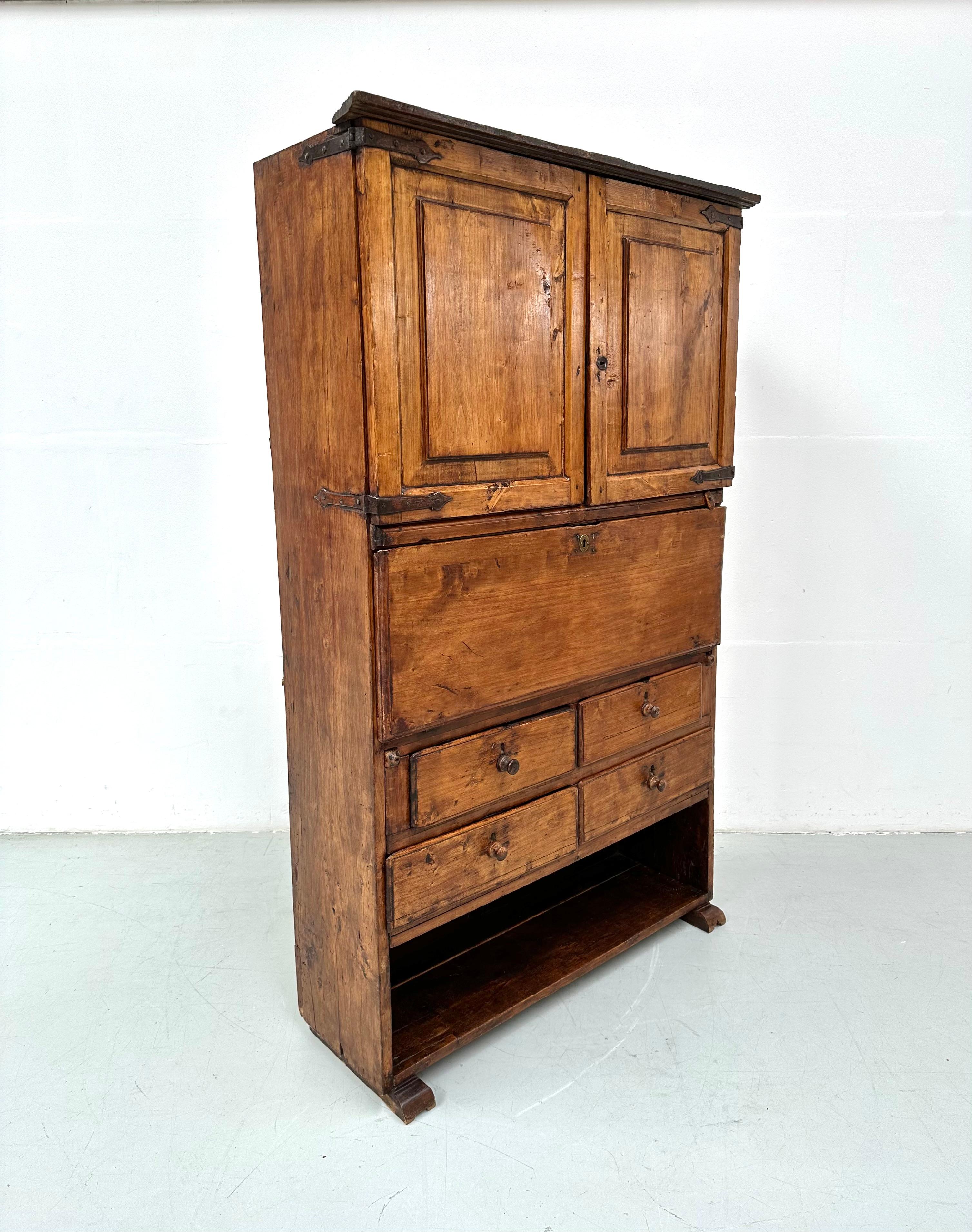 Antique Spanish Secretary Cabinet in Fruitwood, 19th Century. For Sale 8