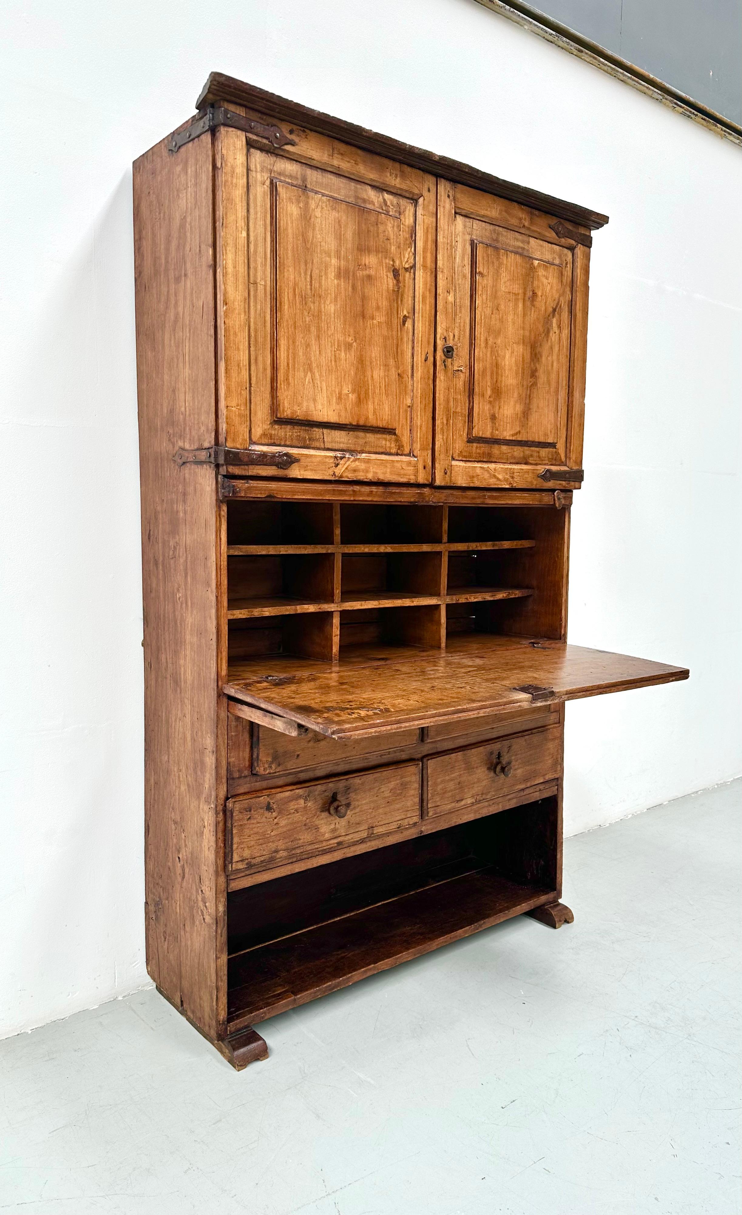 Forged Antique Spanish Secretary Cabinet in Fruitwood, 19th Century. For Sale