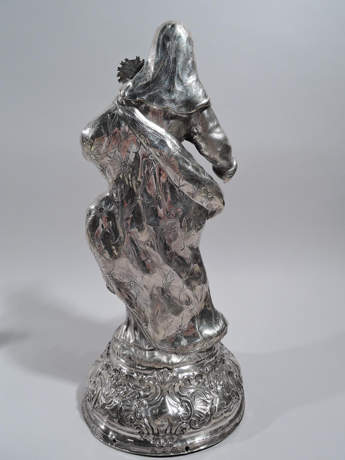 Rococo Antique Spanish Silver Figure of Virgin Mary and Child, 18th Century