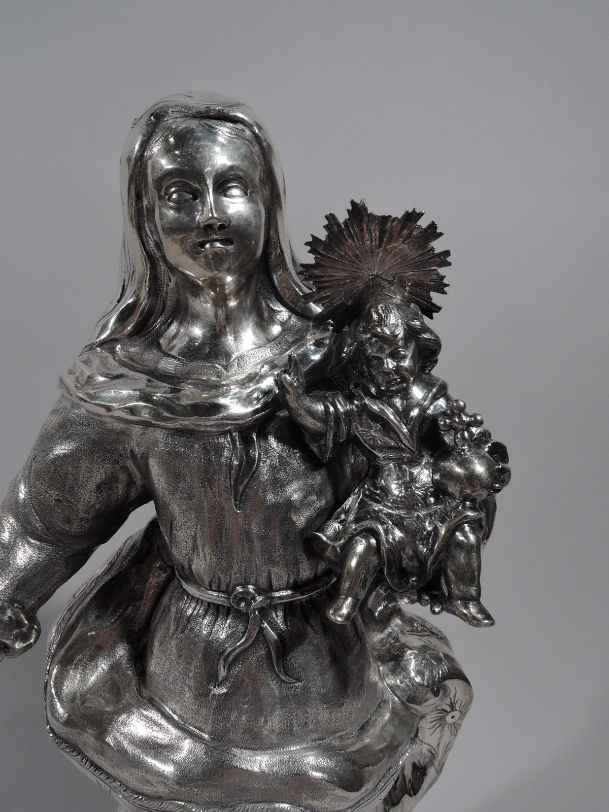 18th Century and Earlier Antique Spanish Silver Figure of Virgin Mary and Child, 18th Century