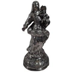 Antique Spanish Silver Figure of Virgin Mary and Child, 18th Century