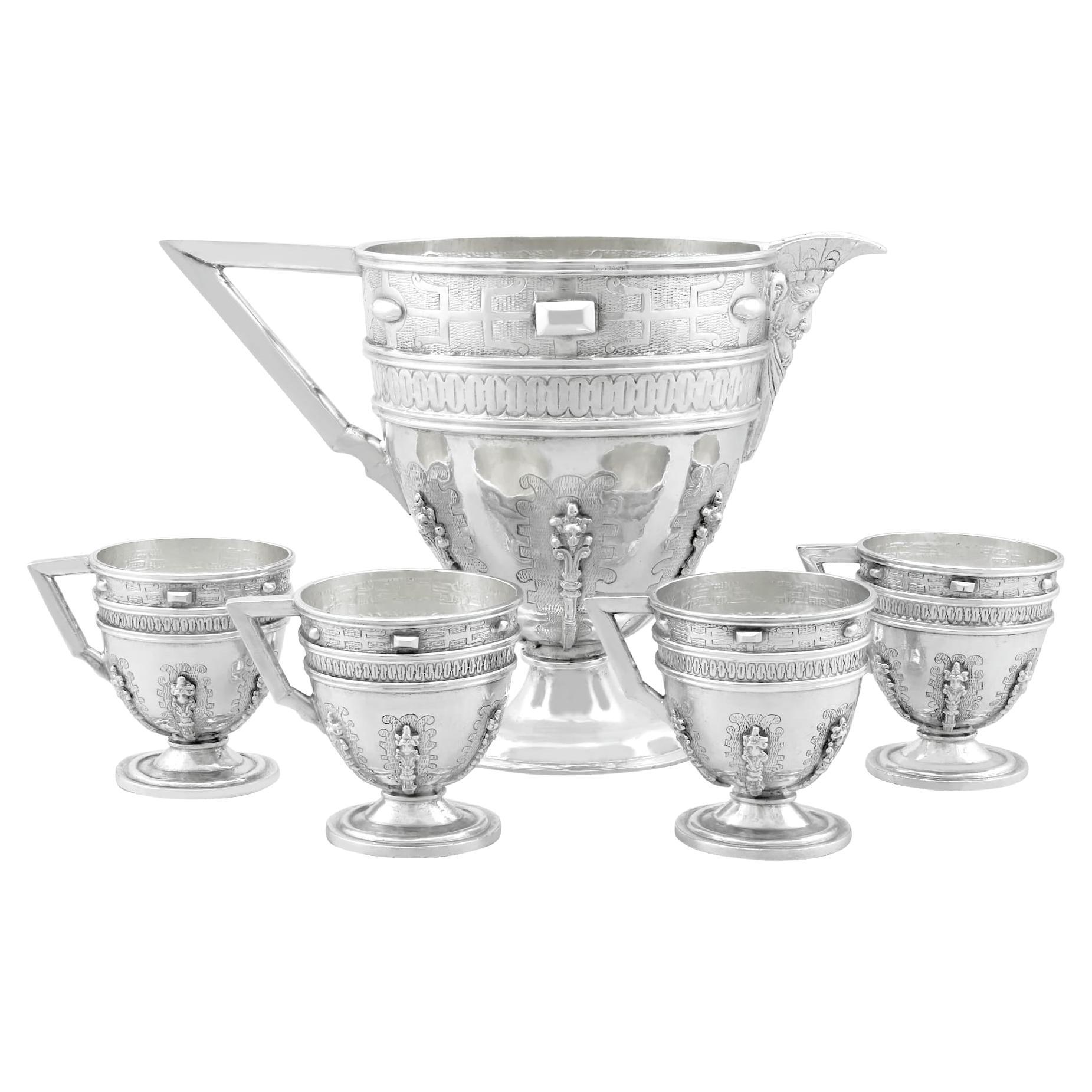 Antique Spanish Silver Jug and Matching Cups
