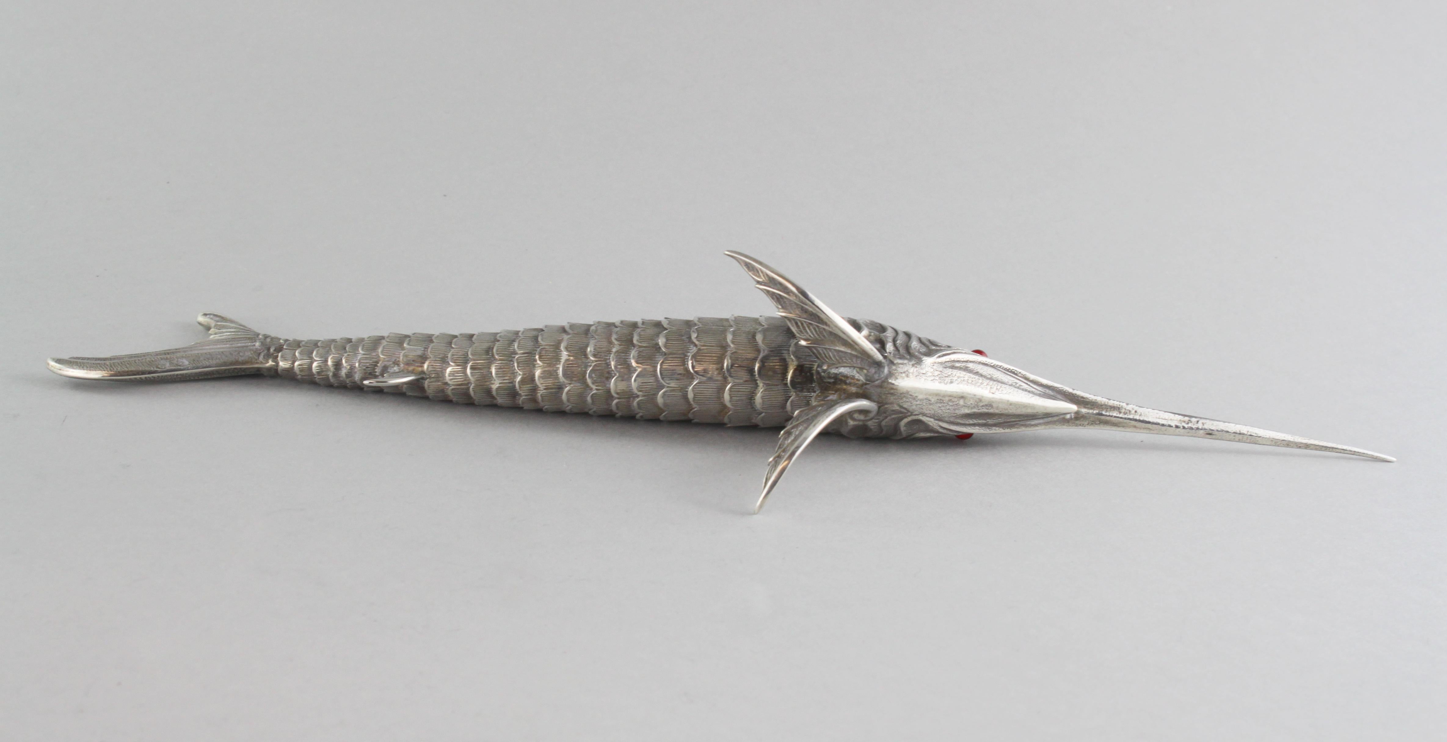 Antique Spanish Silver Swordfish Figurine, circa 1940s In Good Condition In Braintree, GB