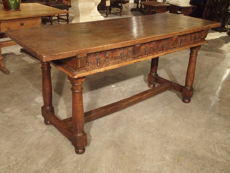 Antique Spanish Single Plank Walnut Wood Table with Carved Drawers ...