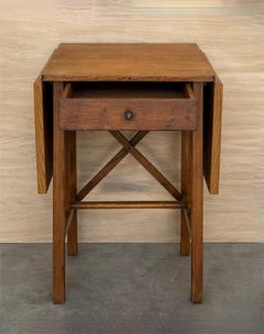 Antique Spanish Solid Pine Drop-Leaf Table with Drawer