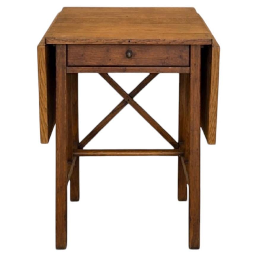 Antique Spanish Solid Pine Drop-Leaf Table with Drawer For Sale