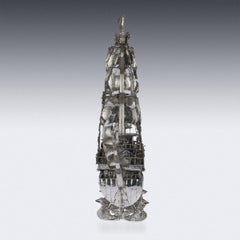 Antique Spanish Solid Silver Impressive Large Neff Galleon Ship, circa 1930