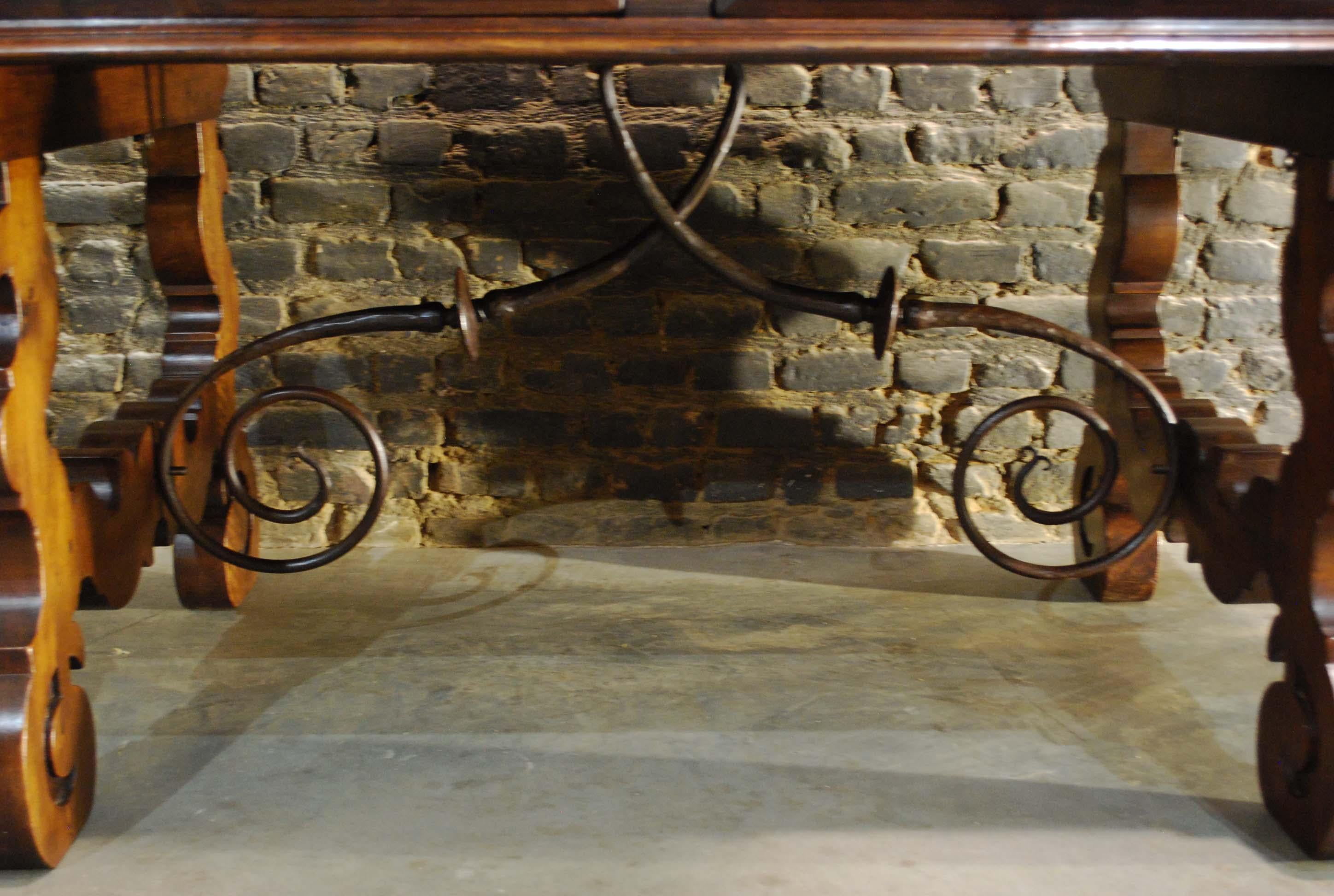 Antique Spanish Solid Walnut Baroque Lyre, Leg Table or Desk 6