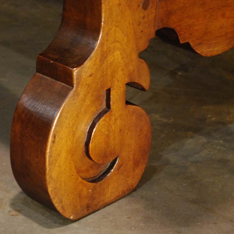 Antique Spanish Solid Walnut Baroque Lyre, Leg Table or Desk 9