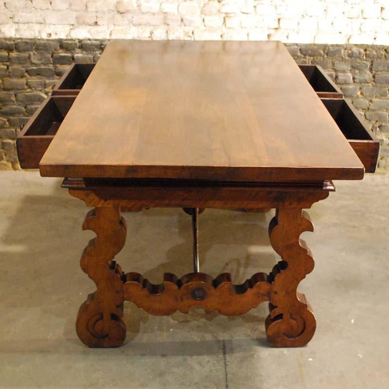 Antique Spanish Solid Walnut Baroque Lyre, Leg Table or Desk 3