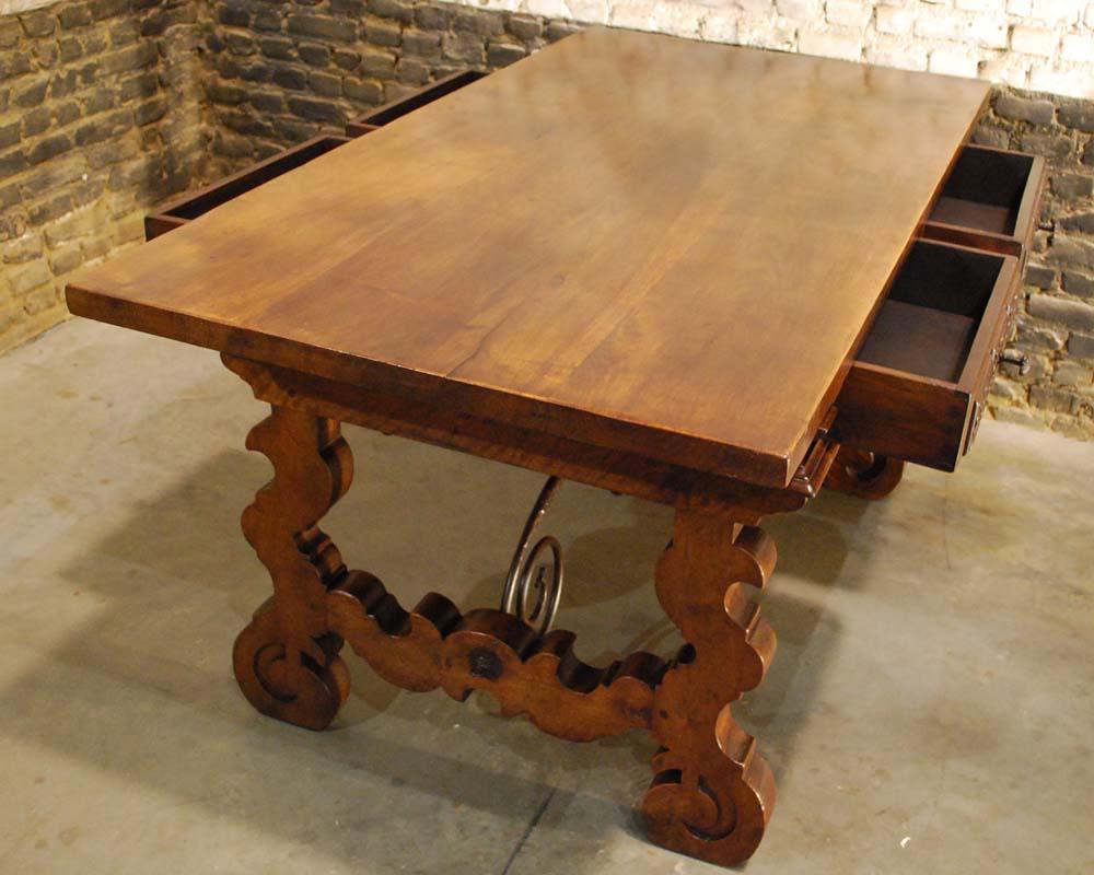 Antique Spanish Solid Walnut Baroque Lyre, Leg Table or Desk 4