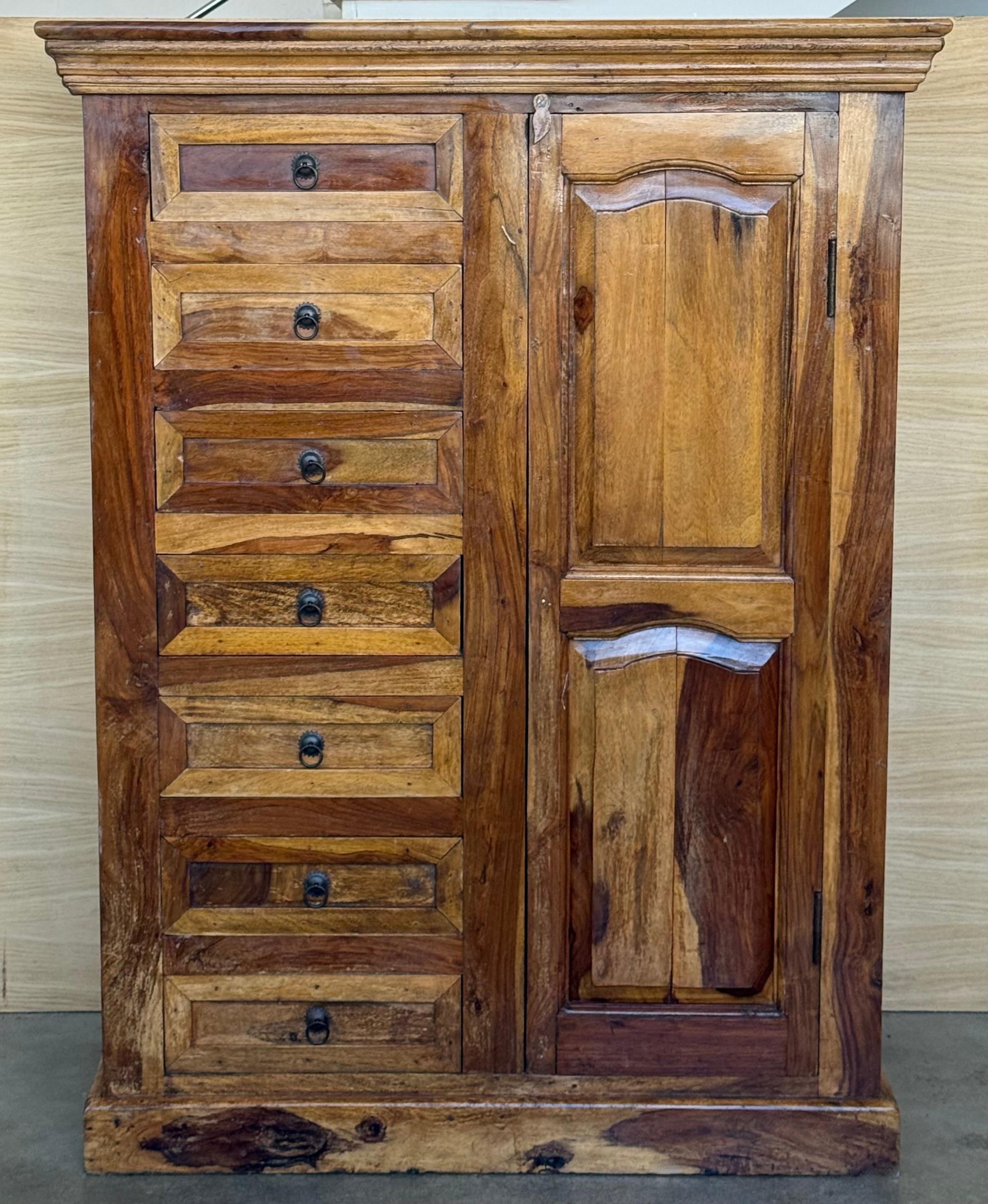 Rustic Antique Spanish Solide Olive Locking Pie or Larder Cabinet For Sale
