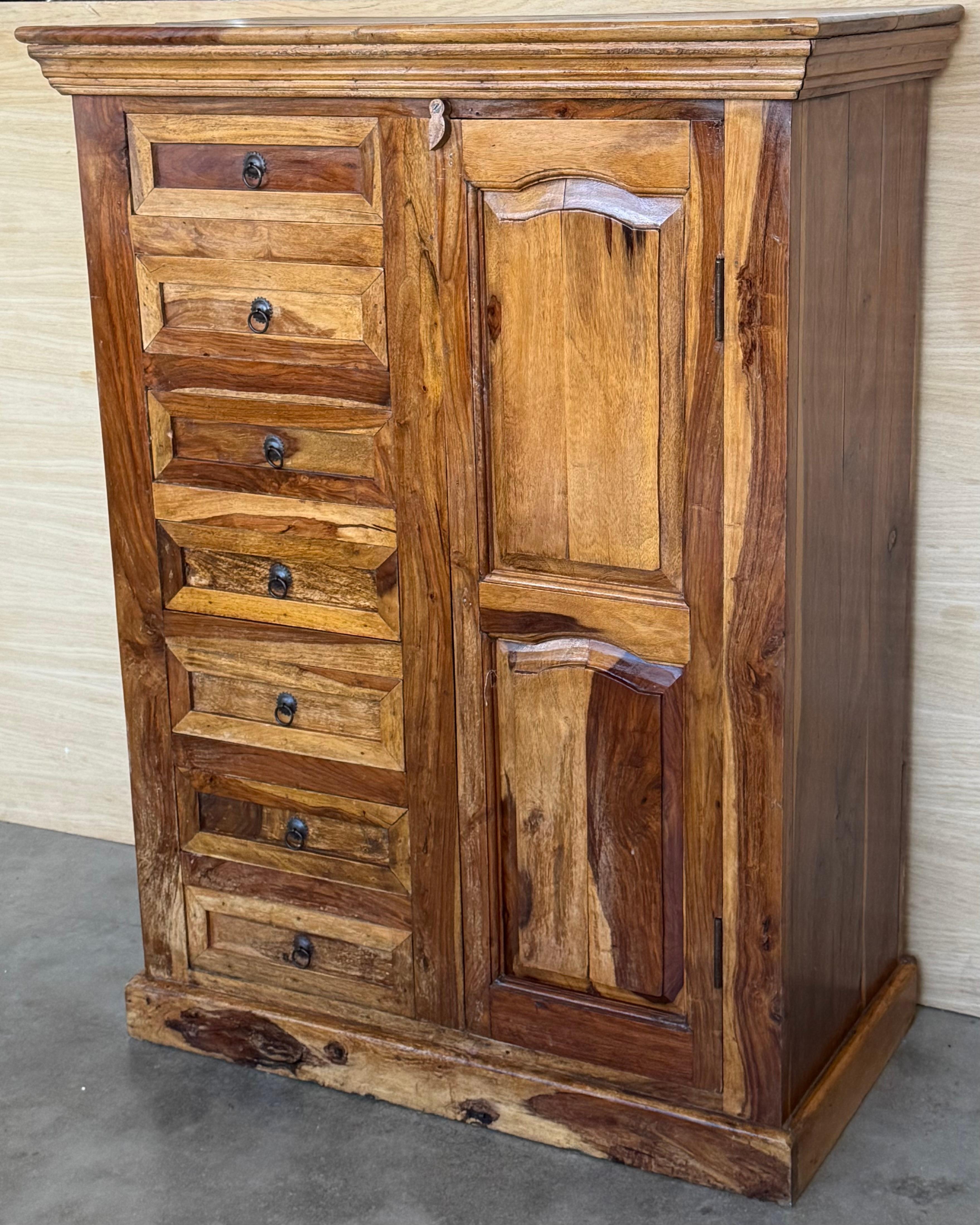 20th Century Antique Spanish Solide Olive Locking Pie or Larder Cabinet For Sale