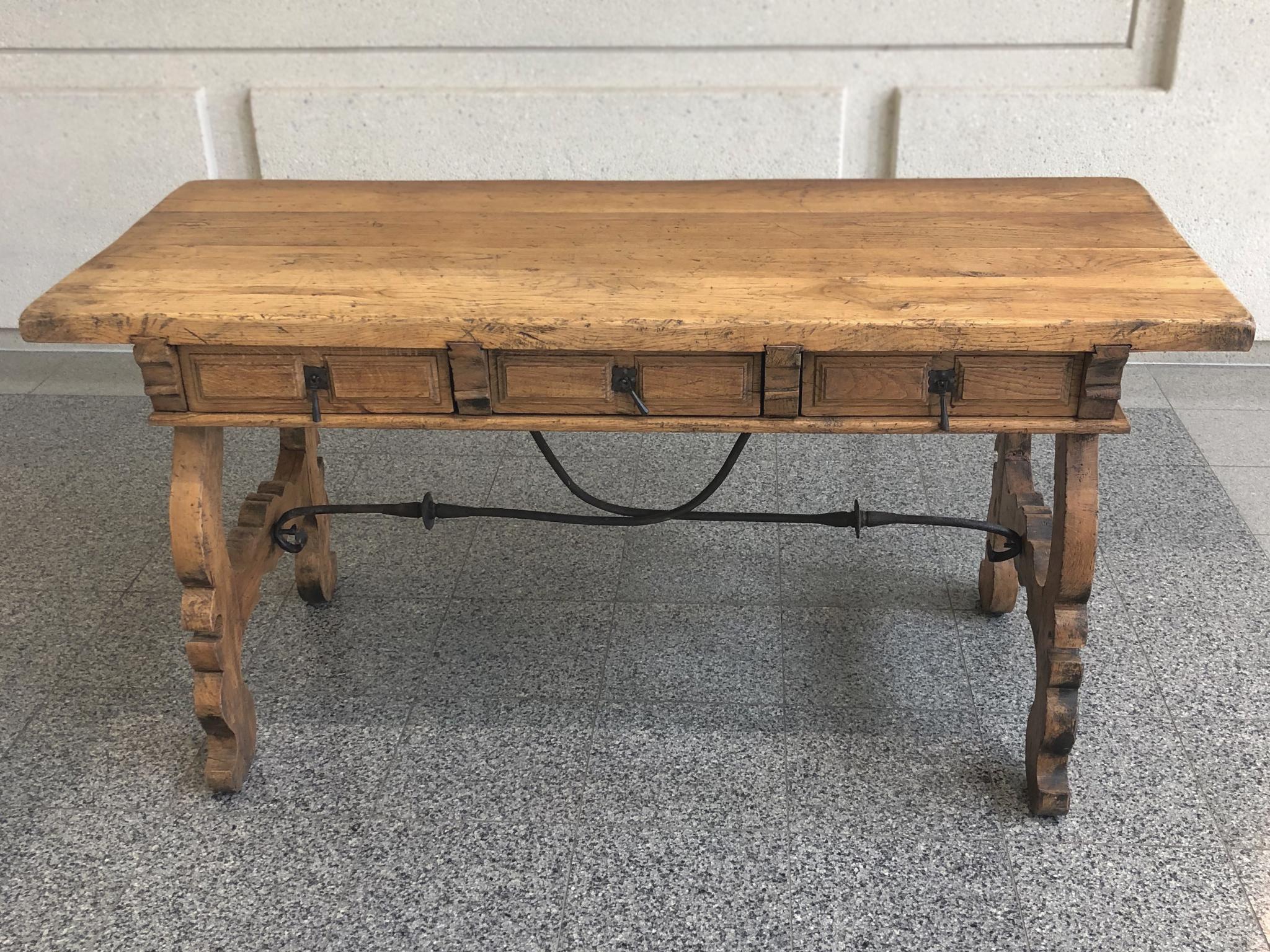 Antique Spanish-Style Oak Trestle Desk 11