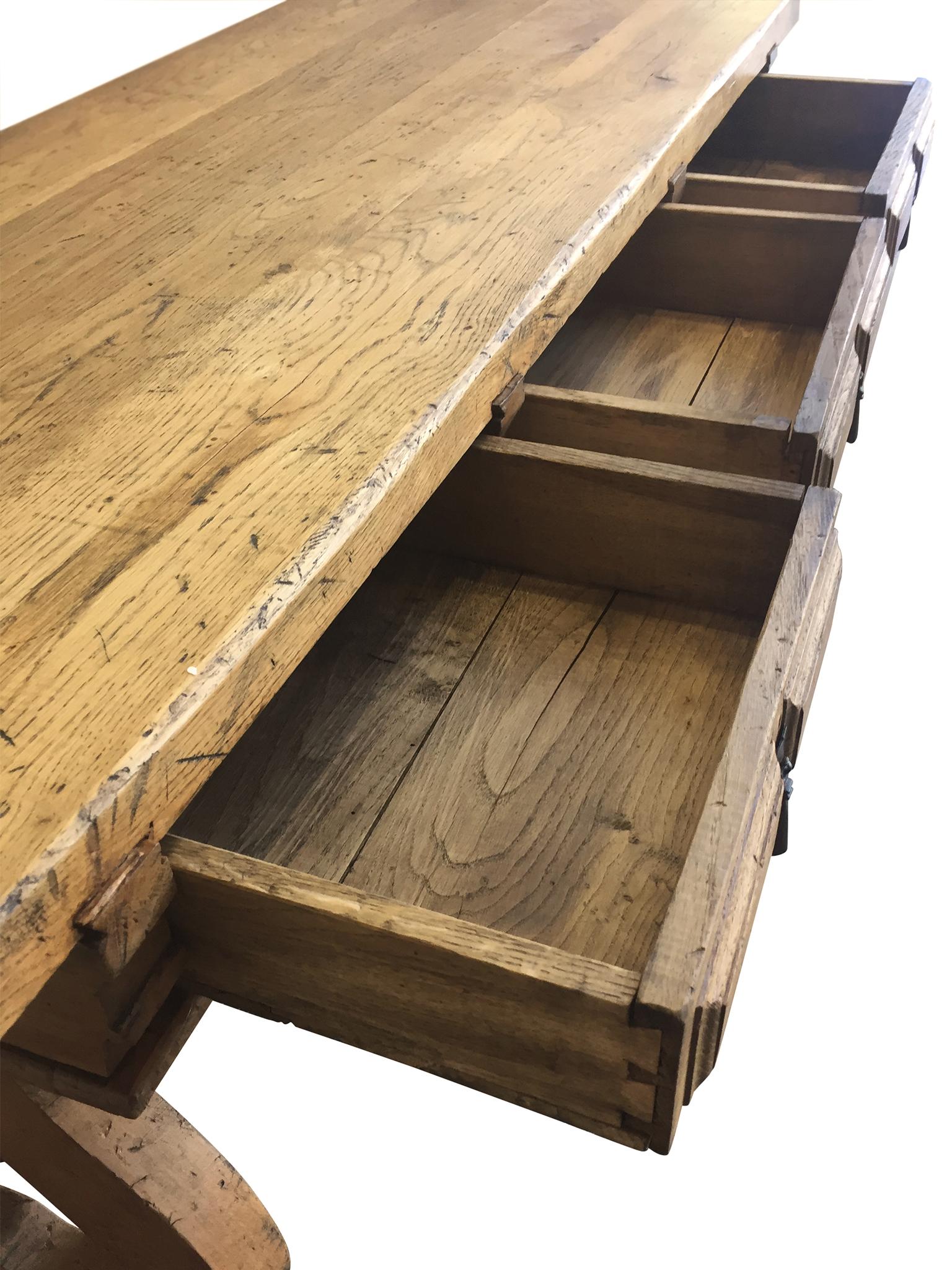 Wrought Iron Antique Spanish-Style Oak Trestle Desk
