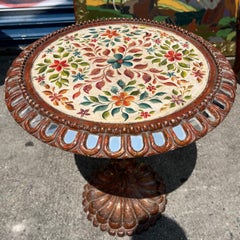 Antique Spanish Table with Painted Glass Top