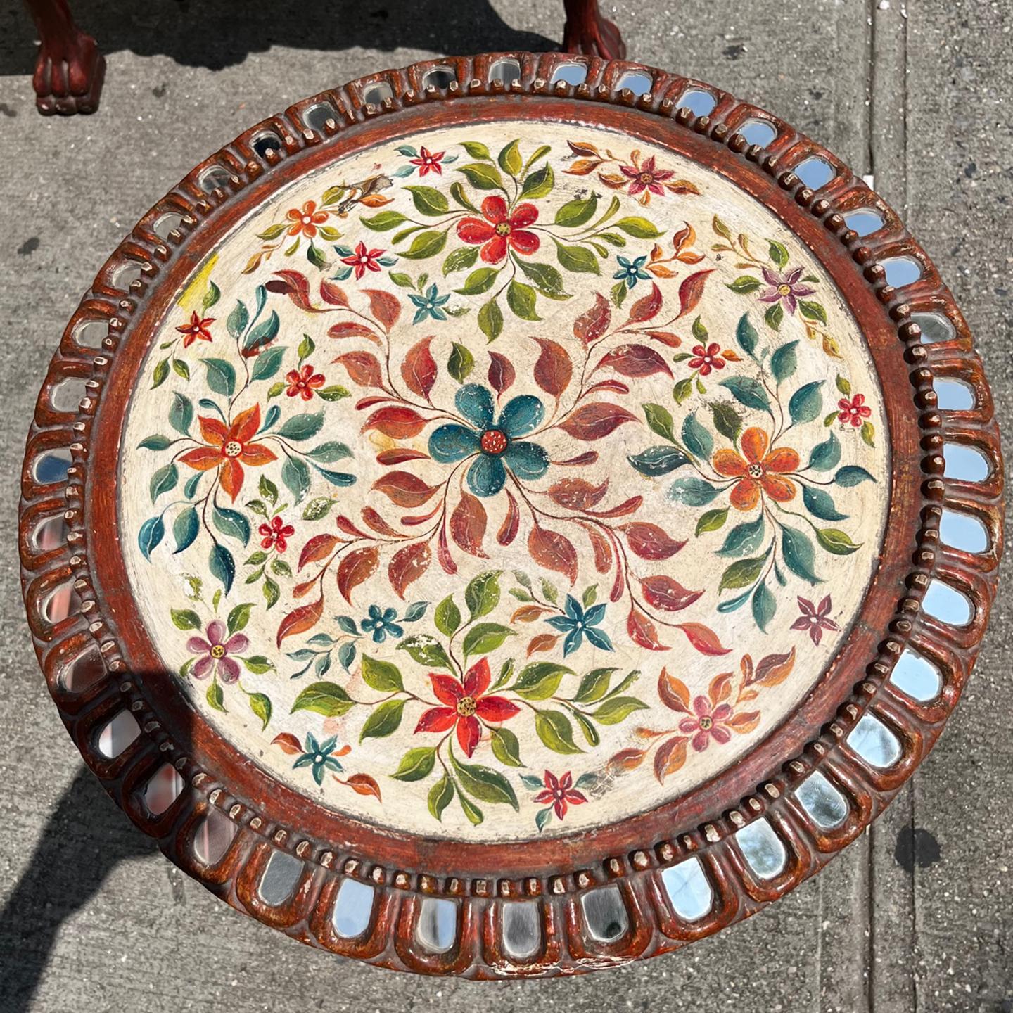 Antique Spanish Table with Painted Glass Top In Good Condition For Sale In New York, NY