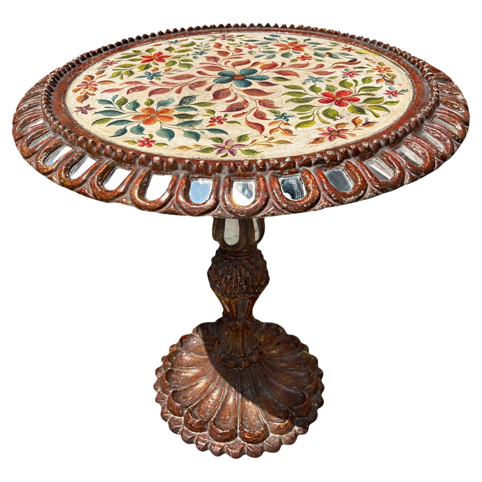 Antique Spanish Table with Painted Glass Top For Sale