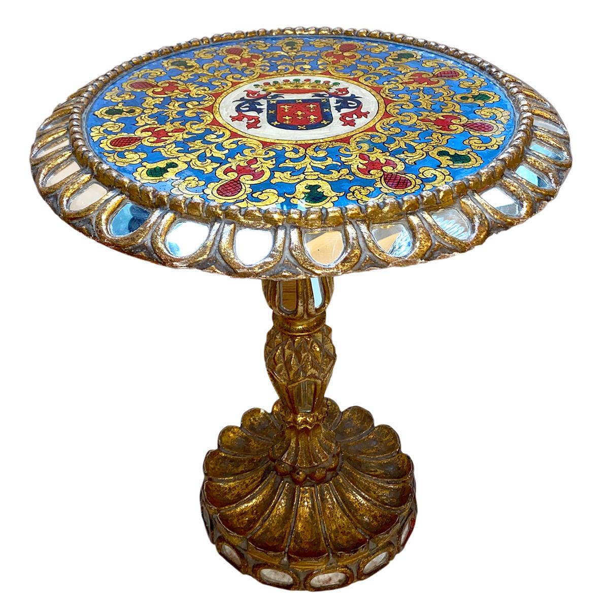 Hand-Carved Antique Spanish Table with Painted Top For Sale