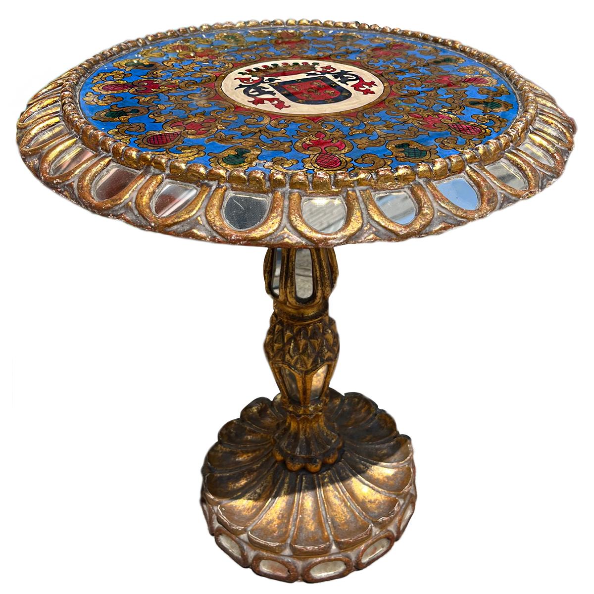 Antique Spanish Table with Painted Top In Good Condition For Sale In New York, NY