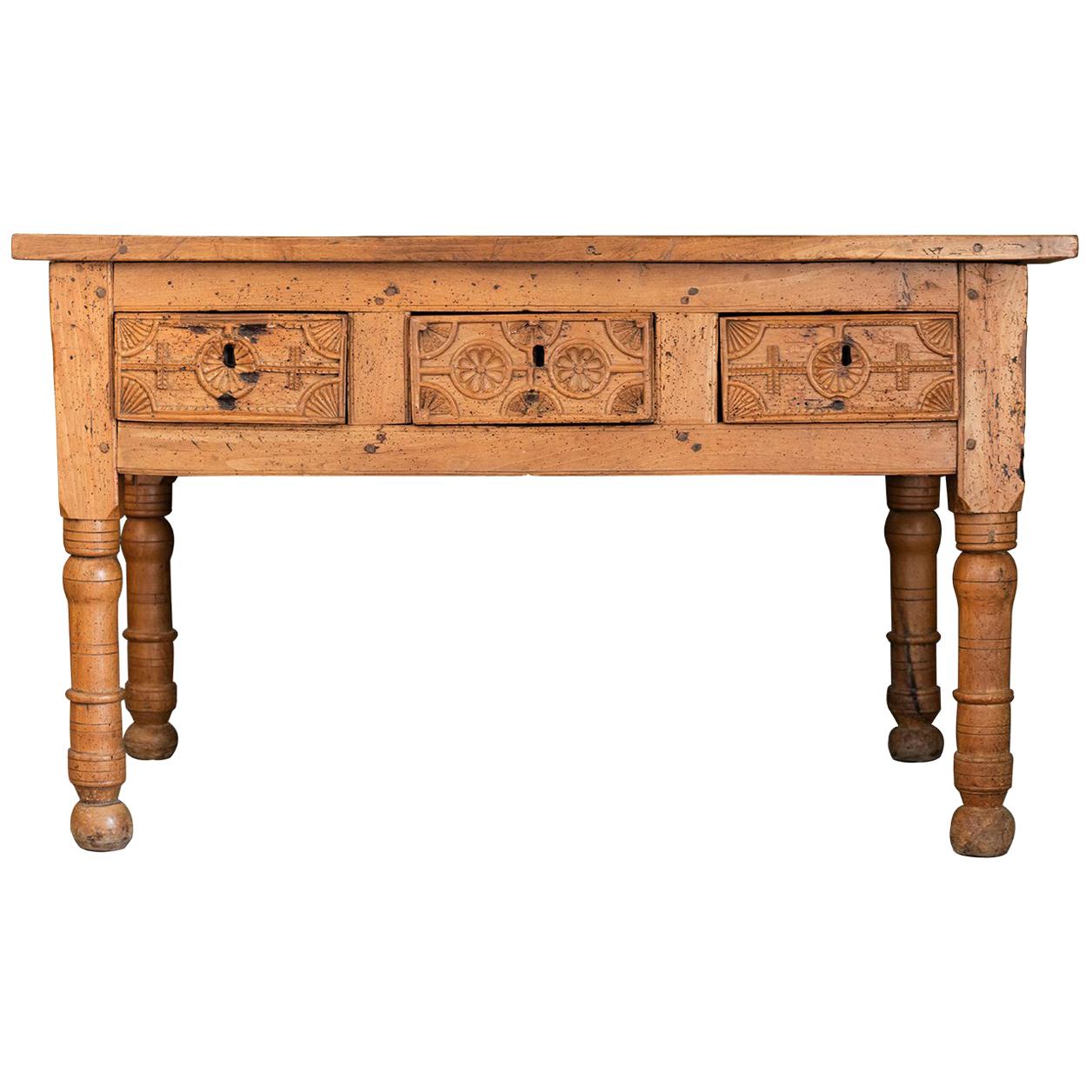 Antique Spanish Table, Wood, Artisanal, Furniture, 18th Century For Sale