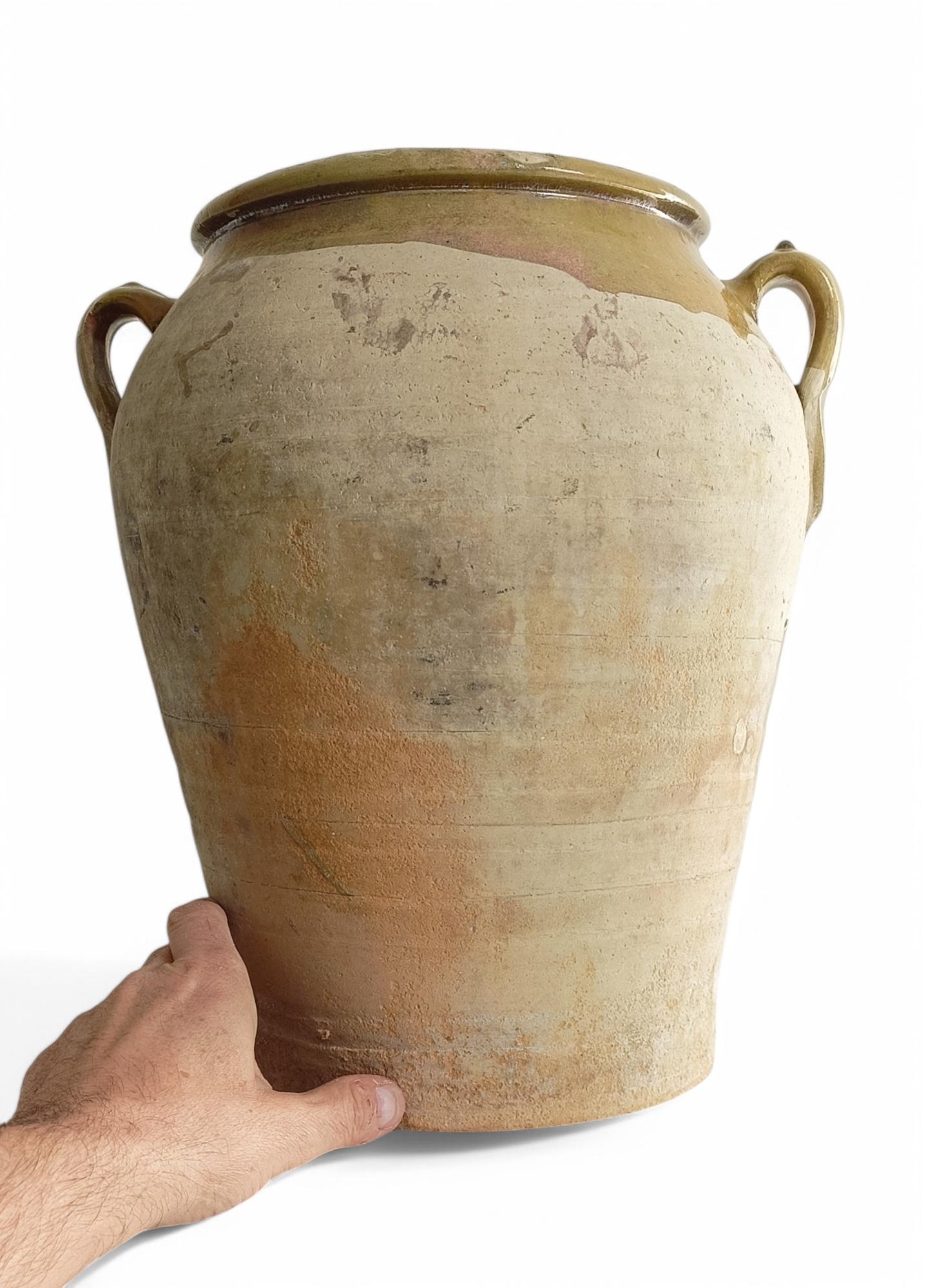 Glazed Antique Spanish Terracotta Olive Oil Large Jar with Patina, ci. 19th/20th C. For Sale