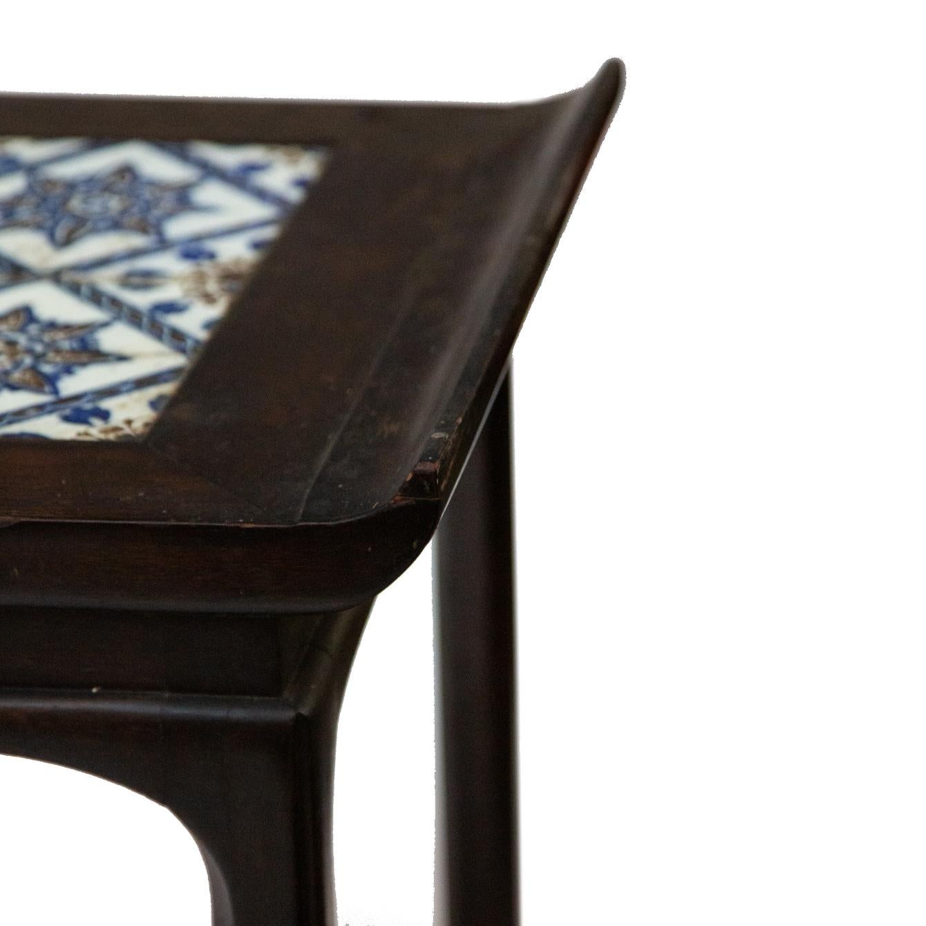 Antique Spanish Tile on Chinese Style Table In Excellent Condition In New York, NY