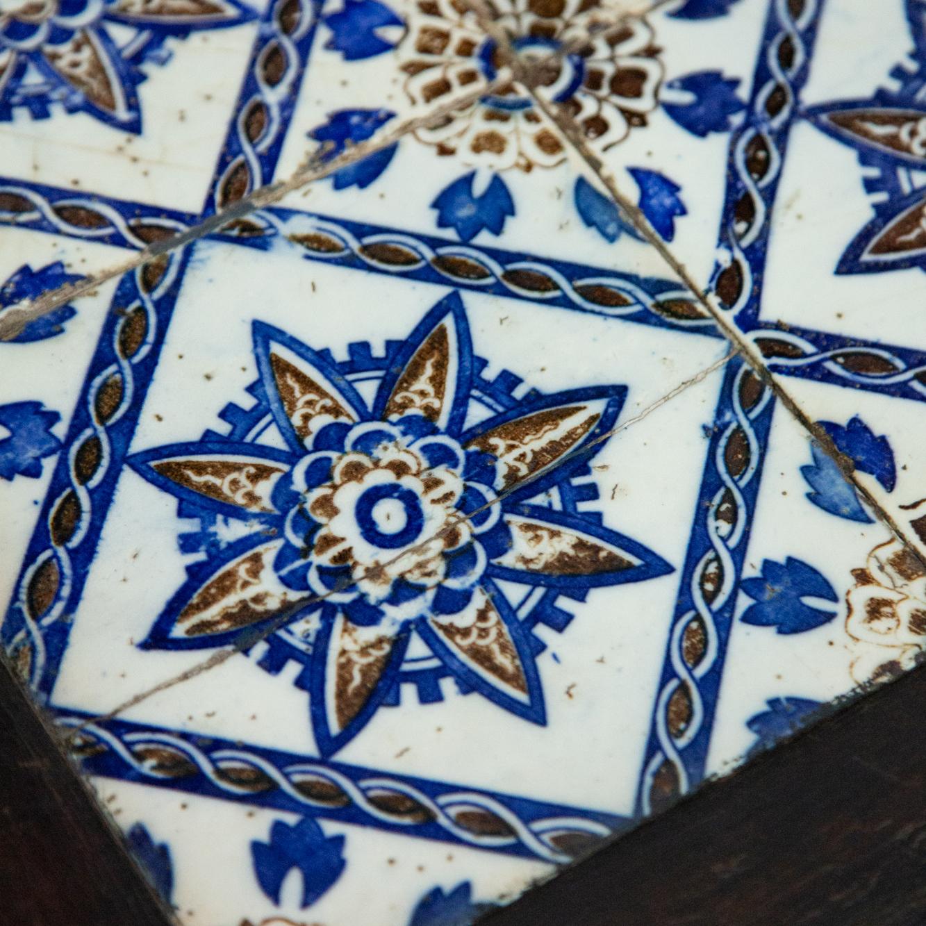 20th Century Antique Spanish Tile on Chinese Style Table