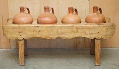 ANTIQUE SPANISH TINAJA IRONSTONE POTS & CUSTOM MADE OAK DiSPLAY TABLE STAND